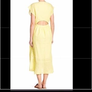 Yellow linen Joie wrap dress with cut out